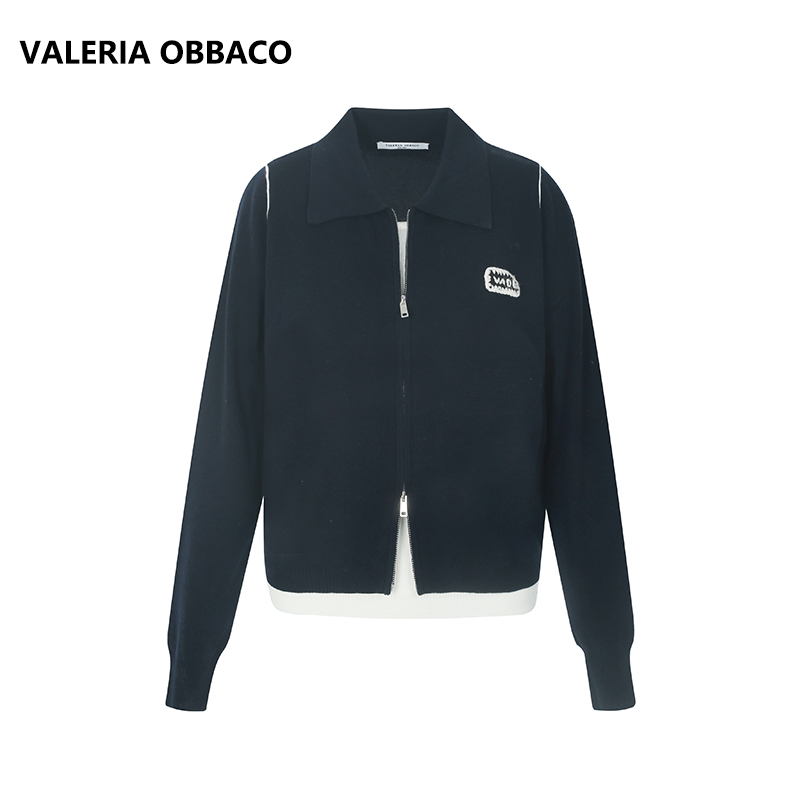 VALERIAOBBACO/瓦莱丽娅 奥贝科VO撞色线条复古针织上衣