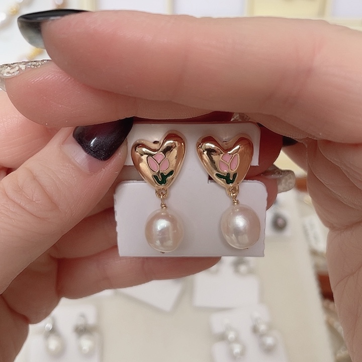 耳饰淡水珍珠合金金色郁金香银针