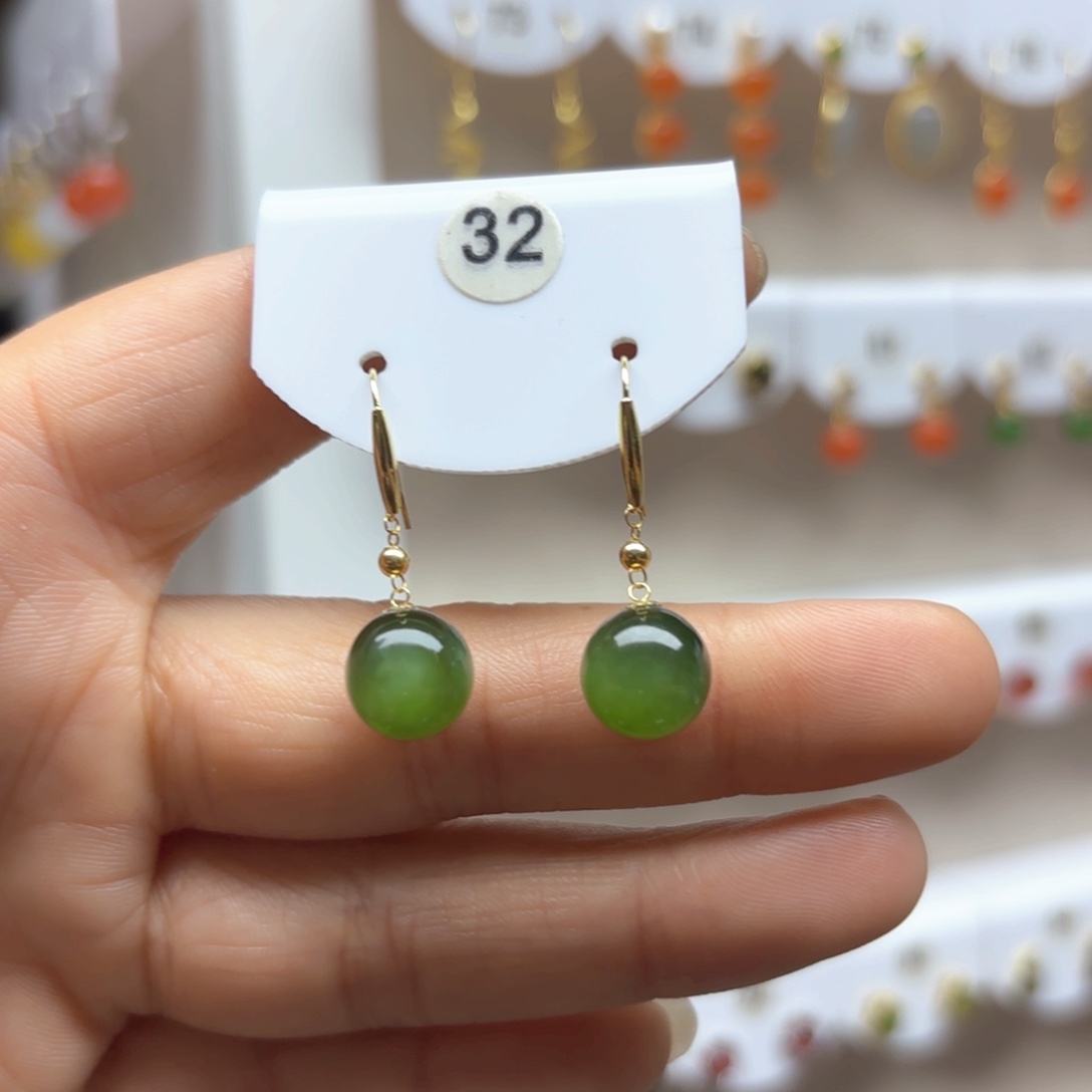 和田玉耳饰18K金镶嵌