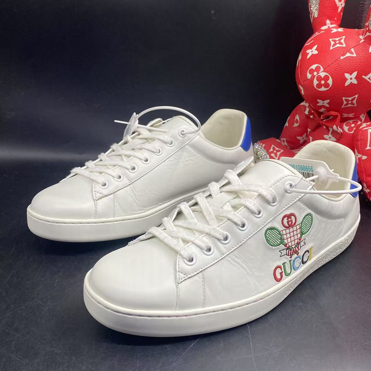 95新 GUCCI/古驰 白色网球时尚舒适板鞋42.5欧码ddm2148