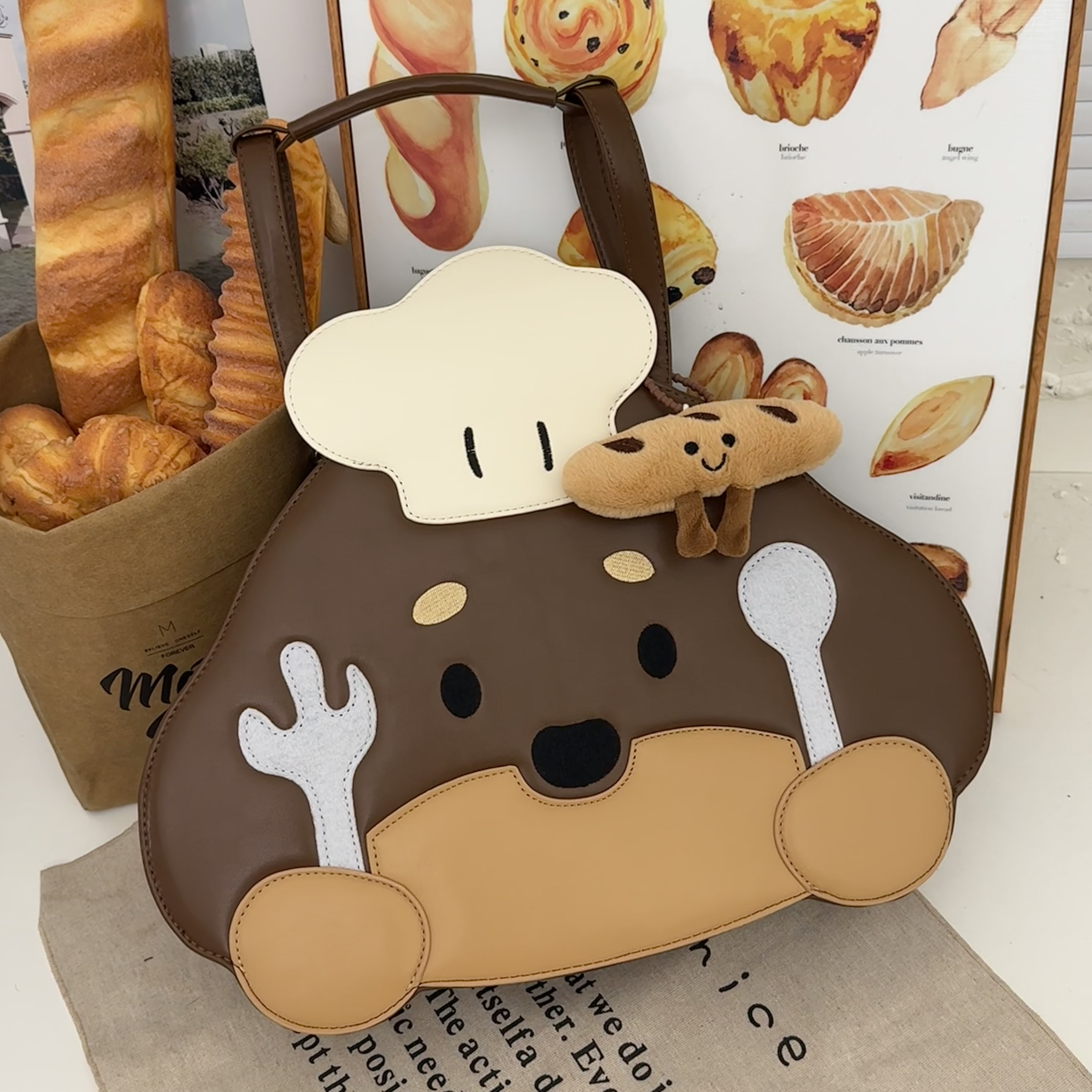 【大号】小狗厨师时尚百搭潮流简约学院风小众设计单肩斜挎手提包