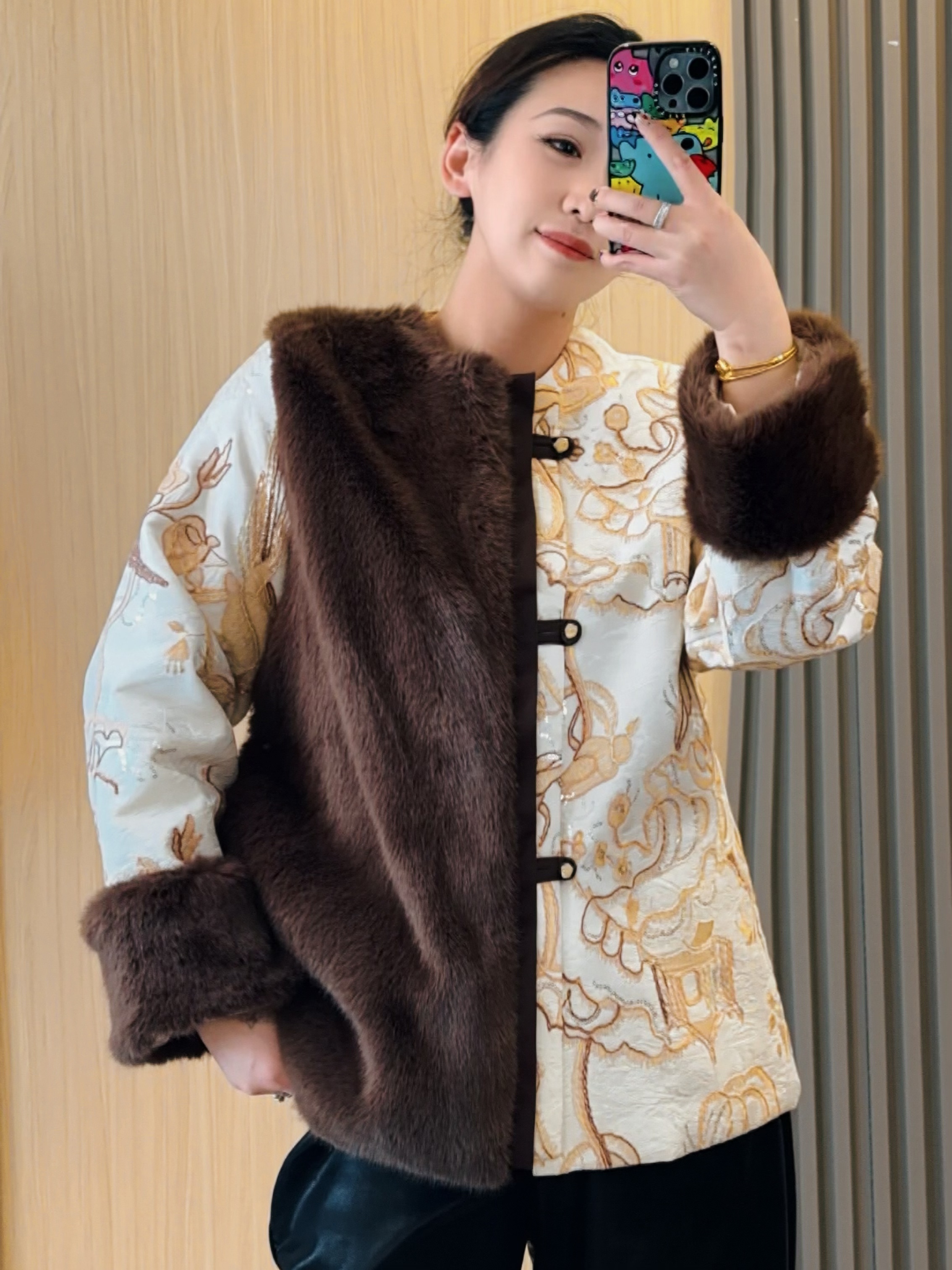 【薄棉服】新中式国风加厚毛毛拼皮外套棉服