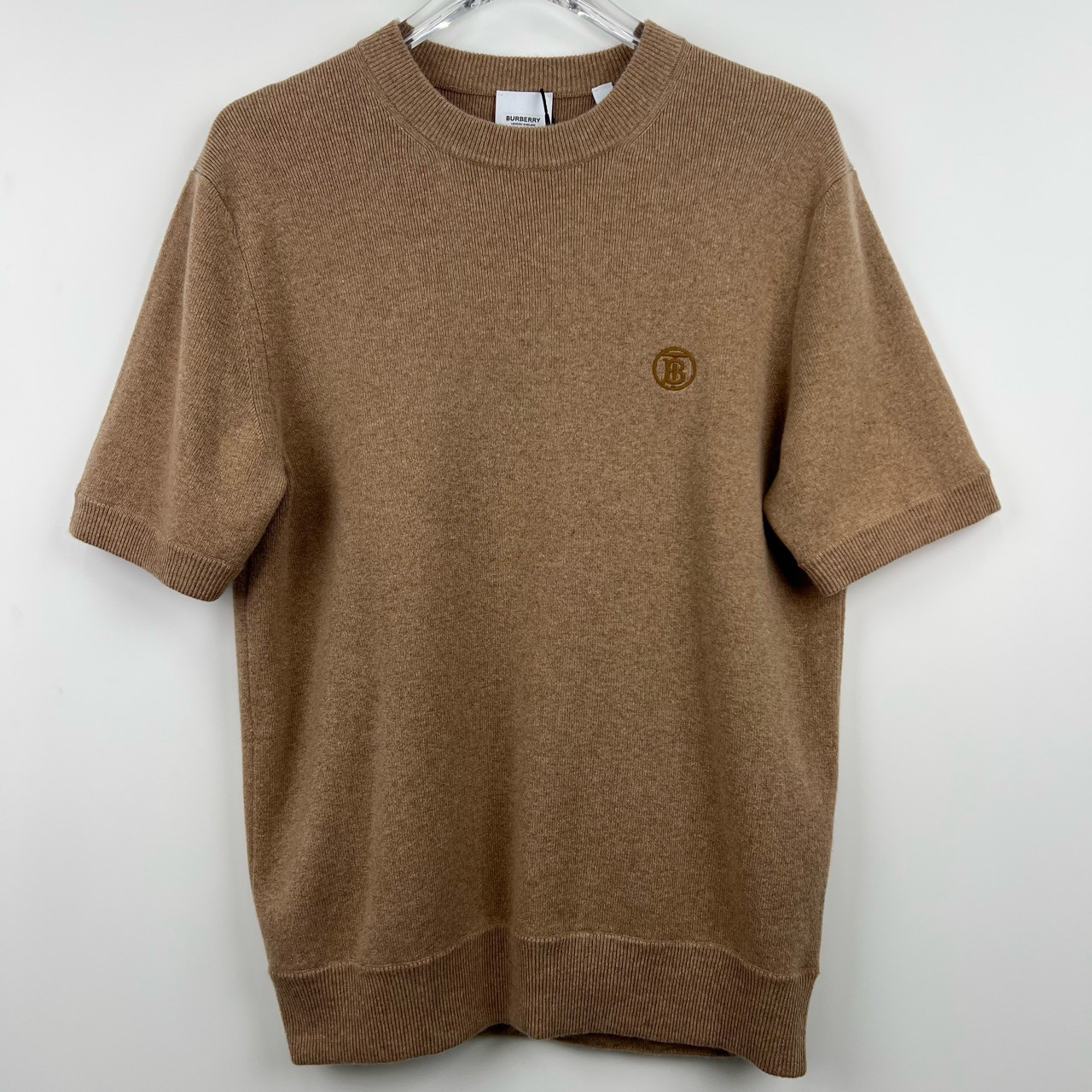 99新 BURBERRY/博柏利 刺绣logo羊绒套头短袖针织衫/尺码M/7234