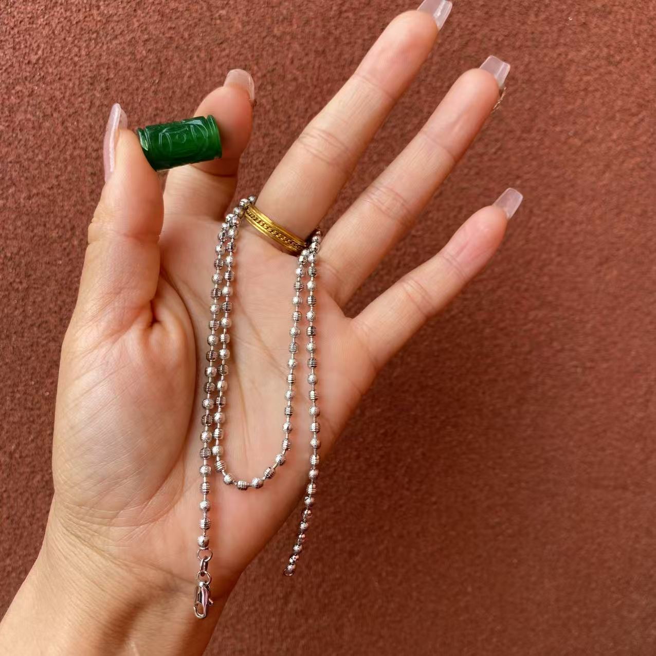 吊坠足银 249-磨砂双圆珠项链