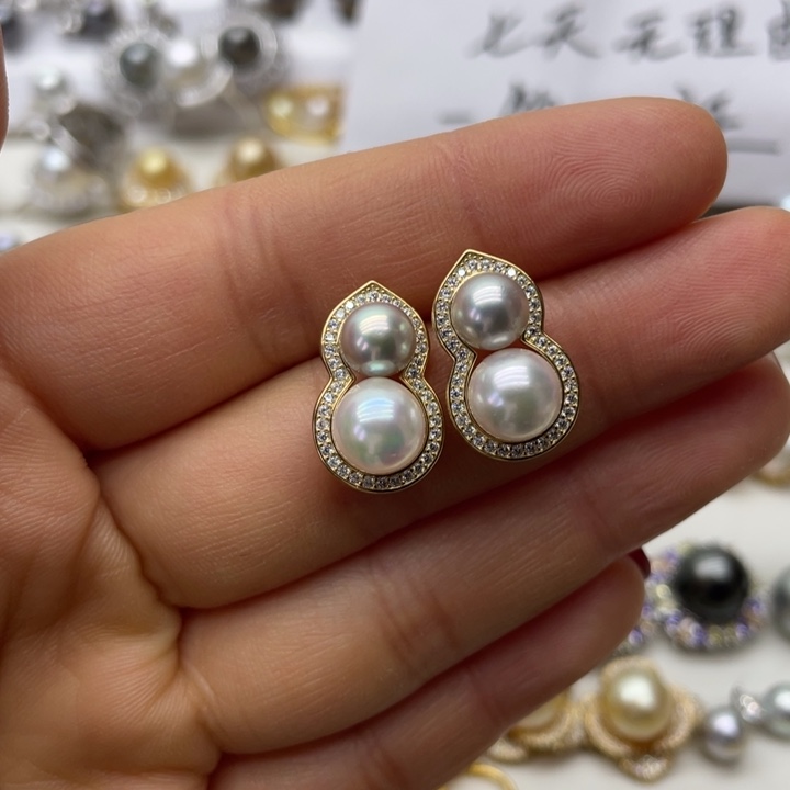 海水珍珠耳饰银S925镶嵌