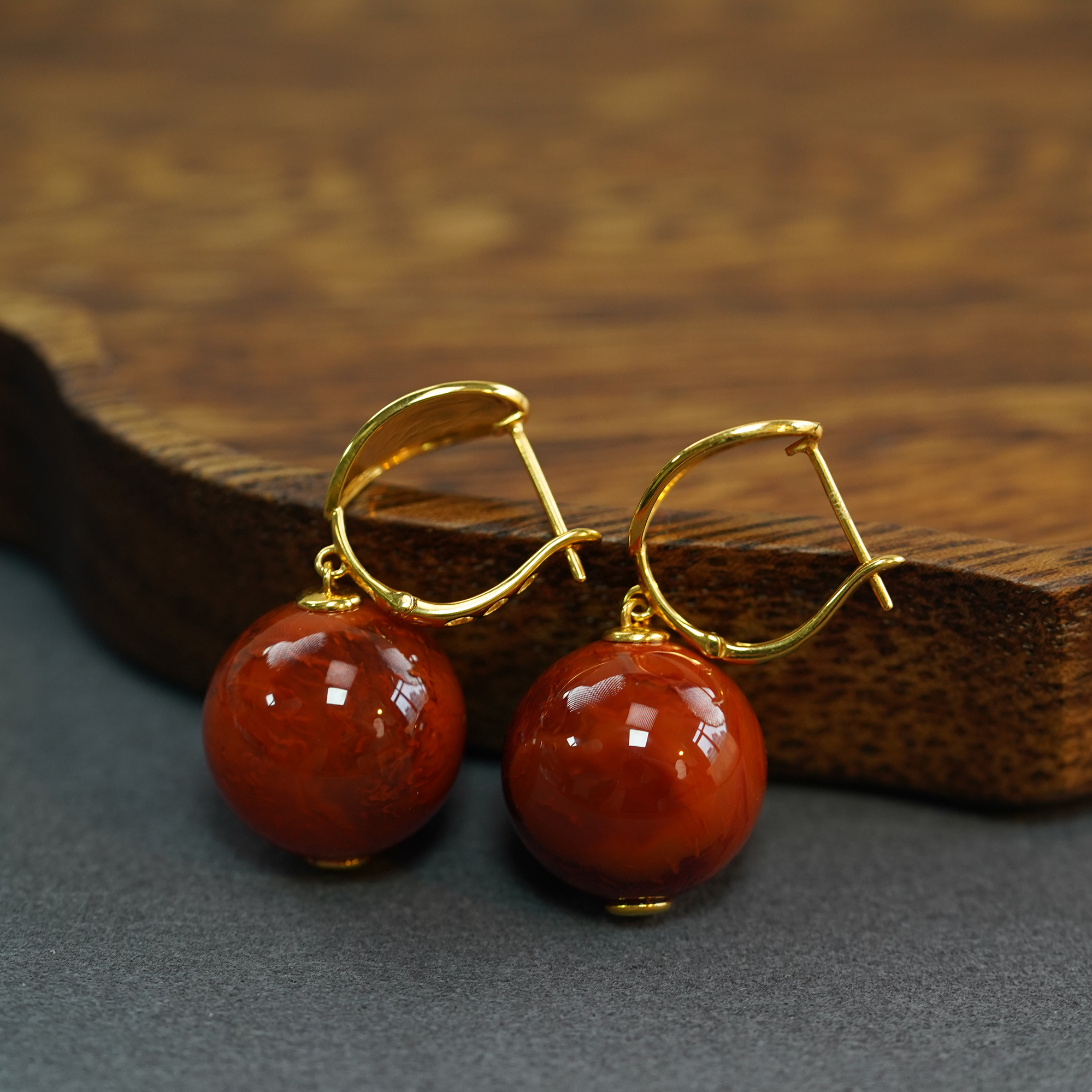 【南玥珠宝】原矿18K金镶牛血红火焰纹原矿南红 吊坠无胶无优化E1-2