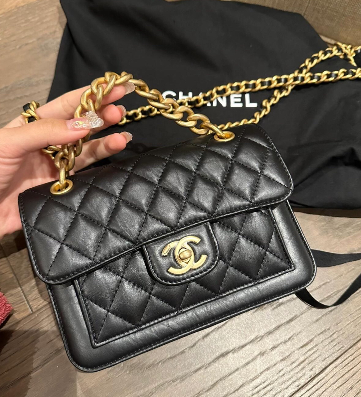 95新 Chanel/香奈儿 泡泡专属/香奈儿黑金23s豆腐包/98新包展