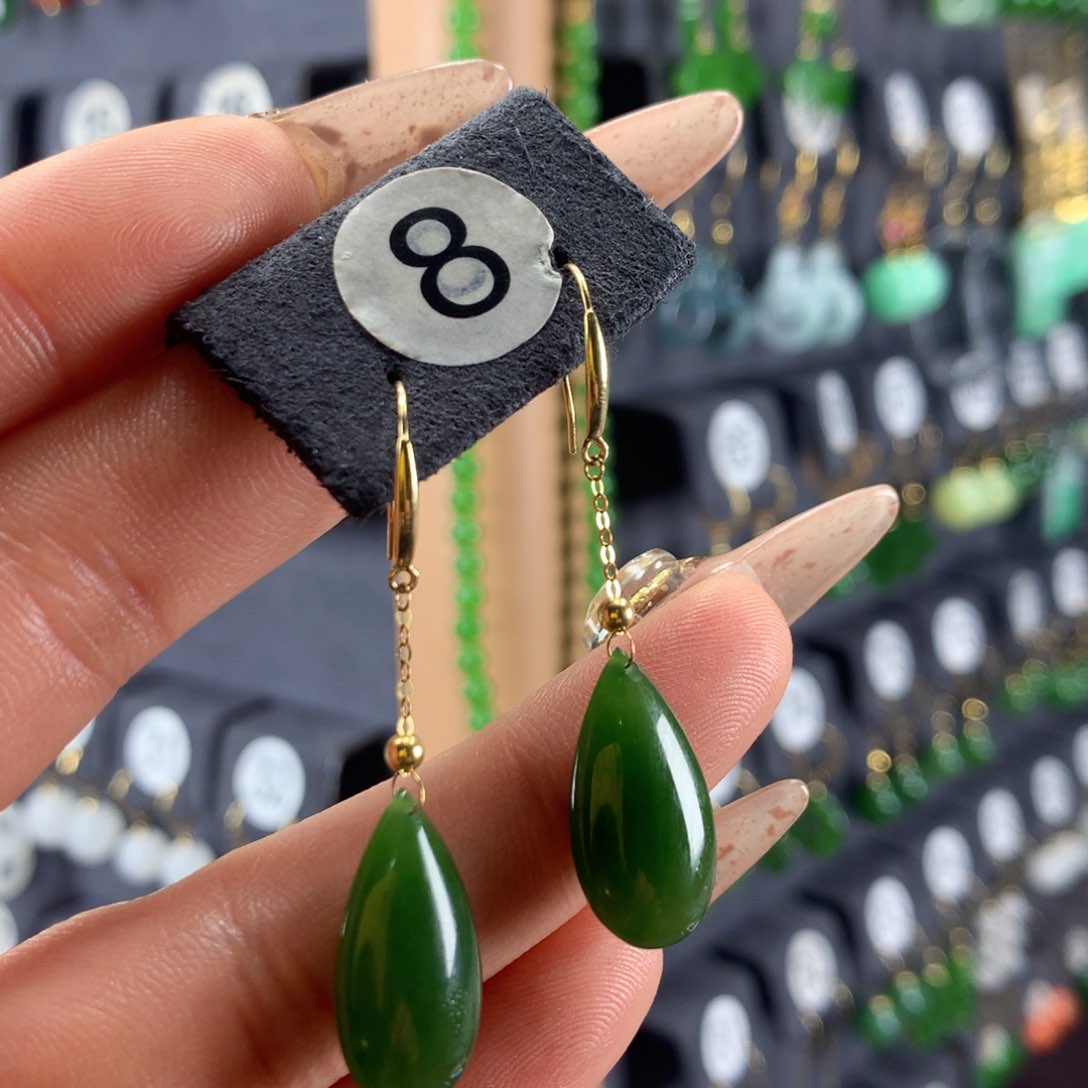 和田玉耳饰18K金镶嵌