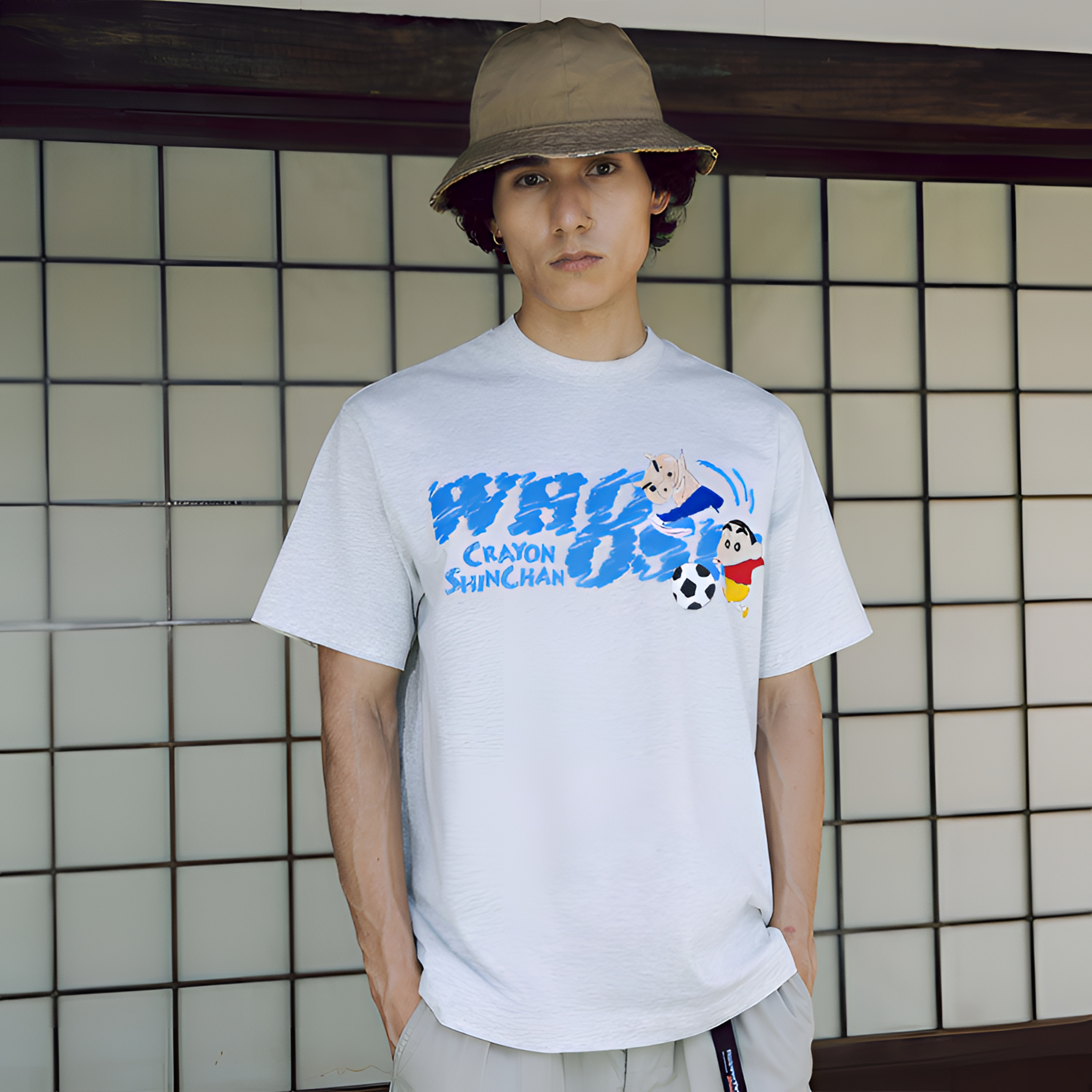 【蜡笔小新官方联名】WHOOSIS手绘印花短袖T恤宽松纯棉夏季休闲情侣