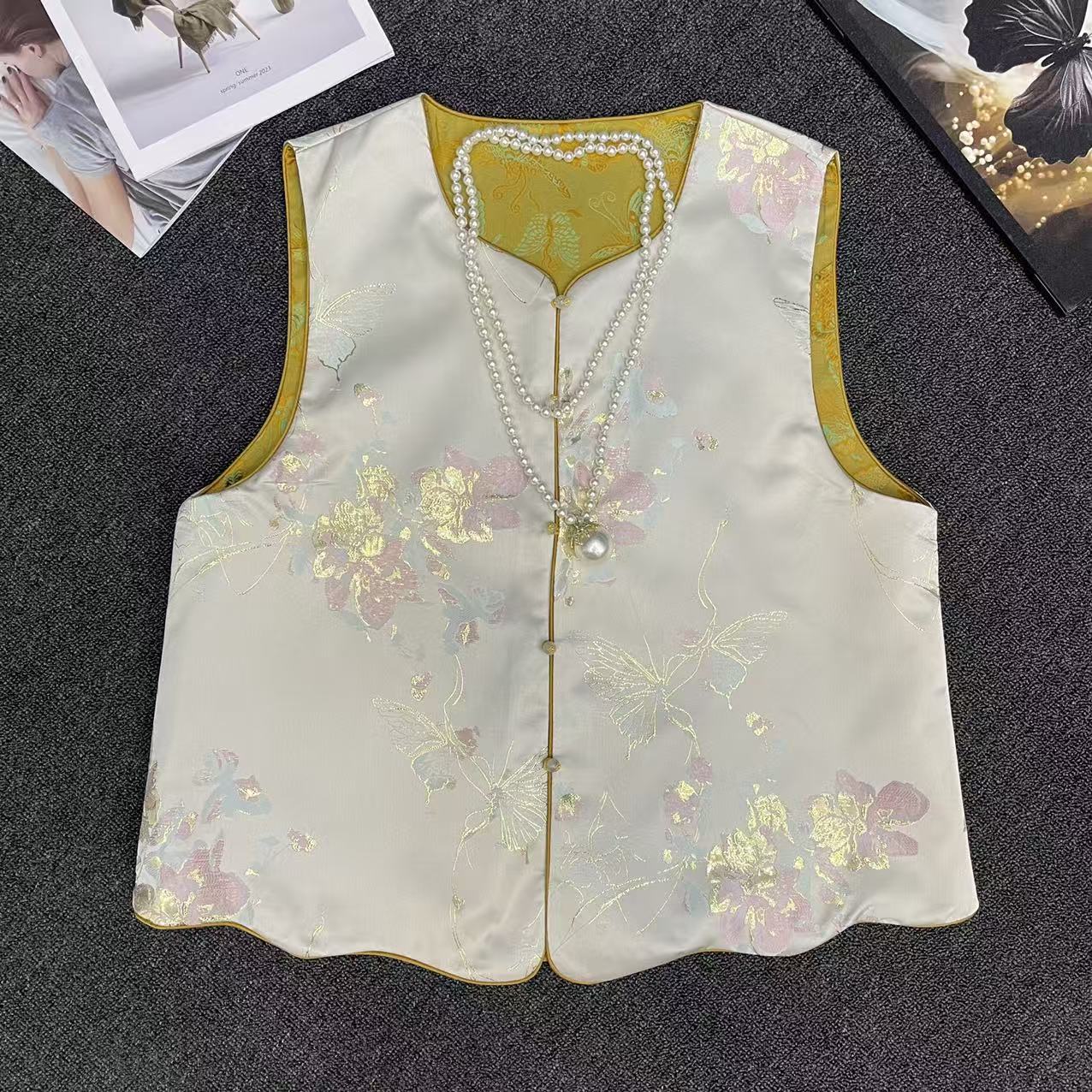 双面穿马甲新中式国风时尚洋气百搭提花圆领大码女装冬季新款