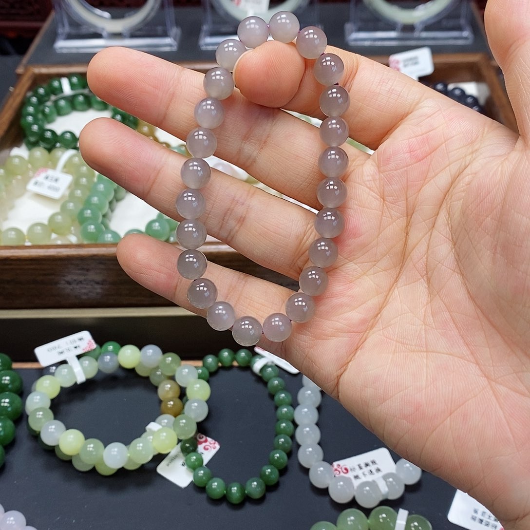 和田玉未镶嵌手串烟紫8