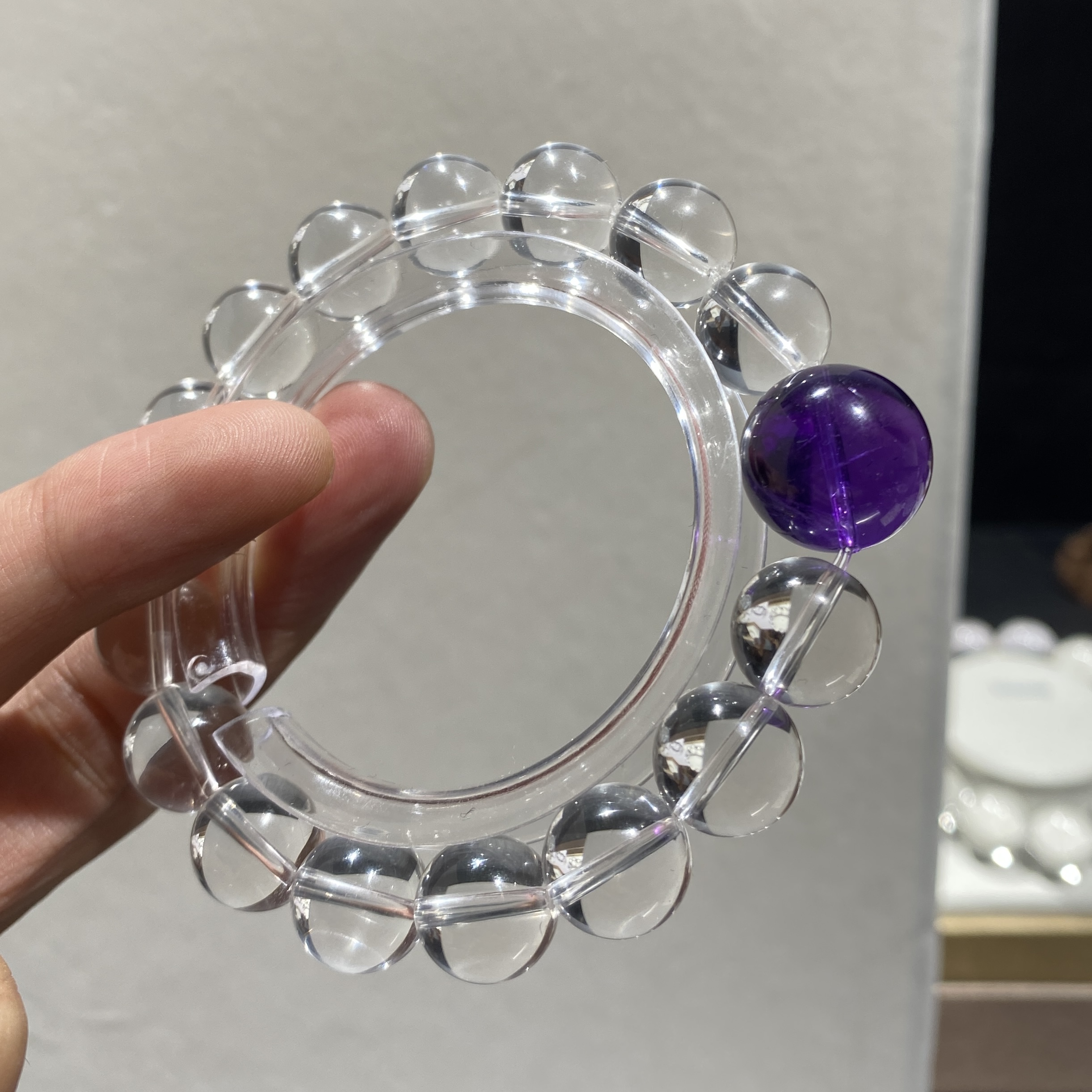 【毕业AA级】天然白水晶全净+乌拉圭帝王紫水晶 女士时尚手串