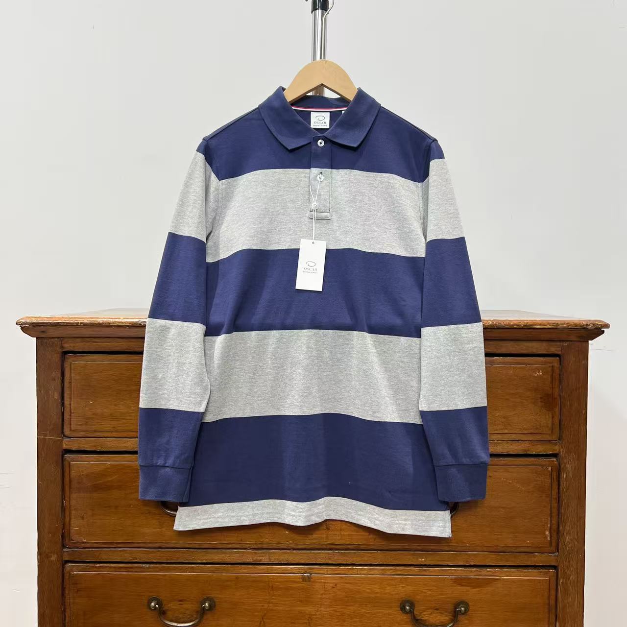 香港高端私人定制水洗条纹长袖POLO衫  DM25B473