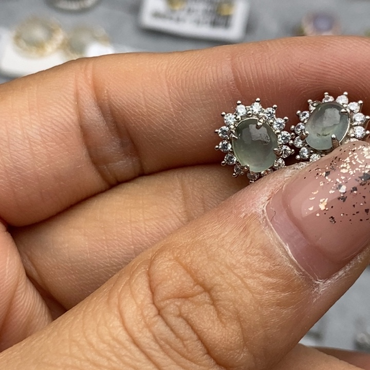 翡翠耳饰银S925镶嵌耳钉