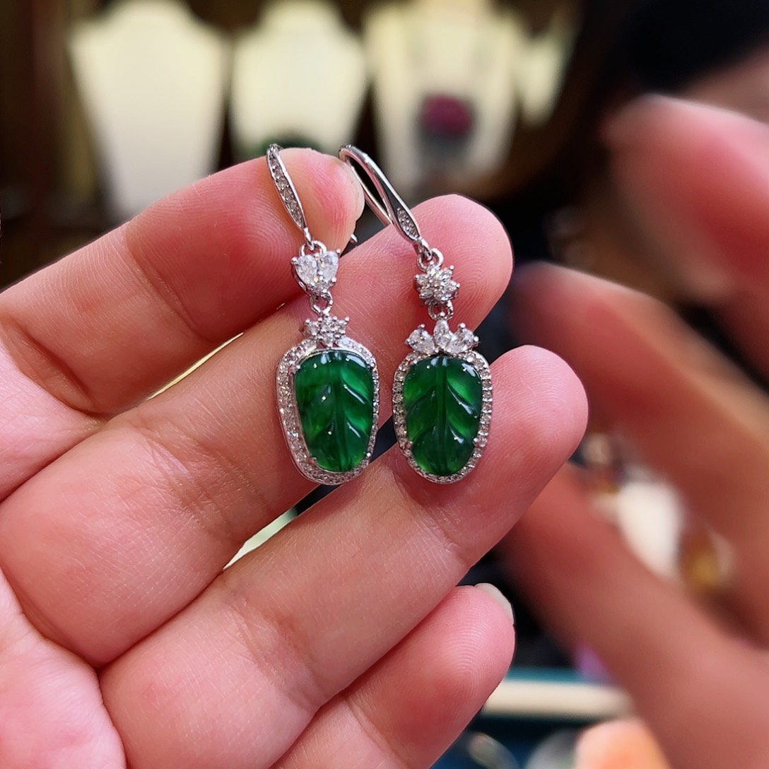 翡翠耳饰银S925镶嵌古风