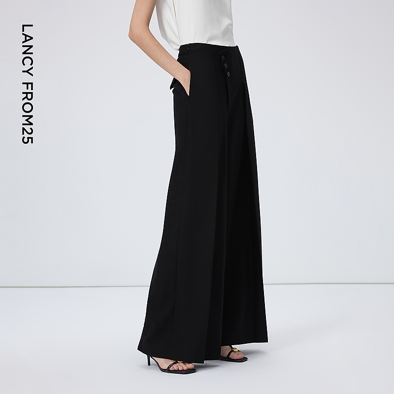 朗姿设计感高端西裤立体版型高腰压褶阔腿西装裤2026年春季新款