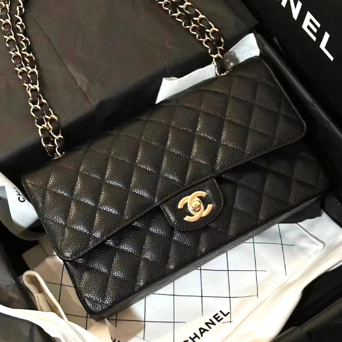 99新 Chanel/香奈儿 多多奢品/香奈儿24年黑金荔枝牛CF中号斜挎包