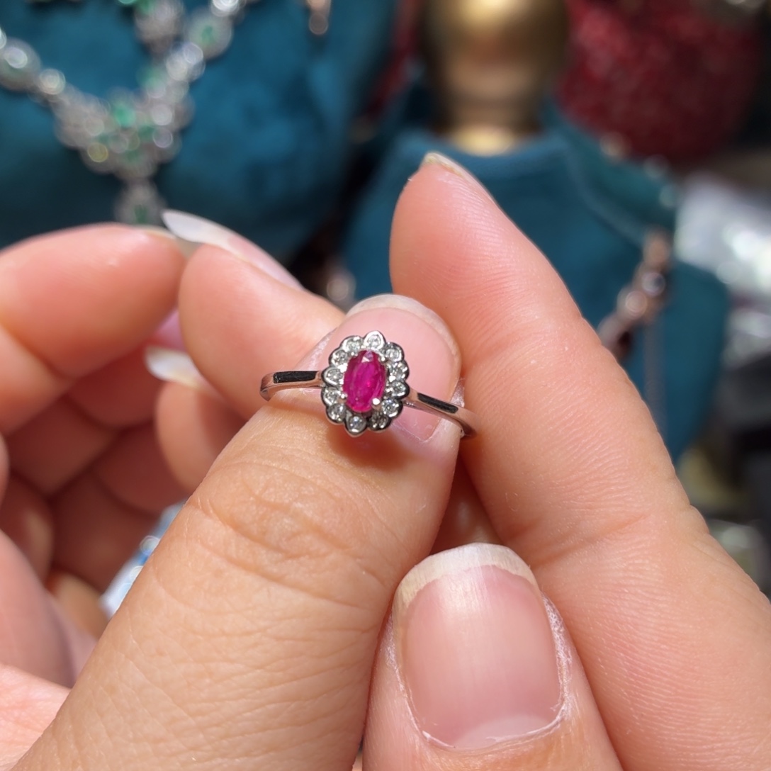 戒指红宝石银S925镶嵌