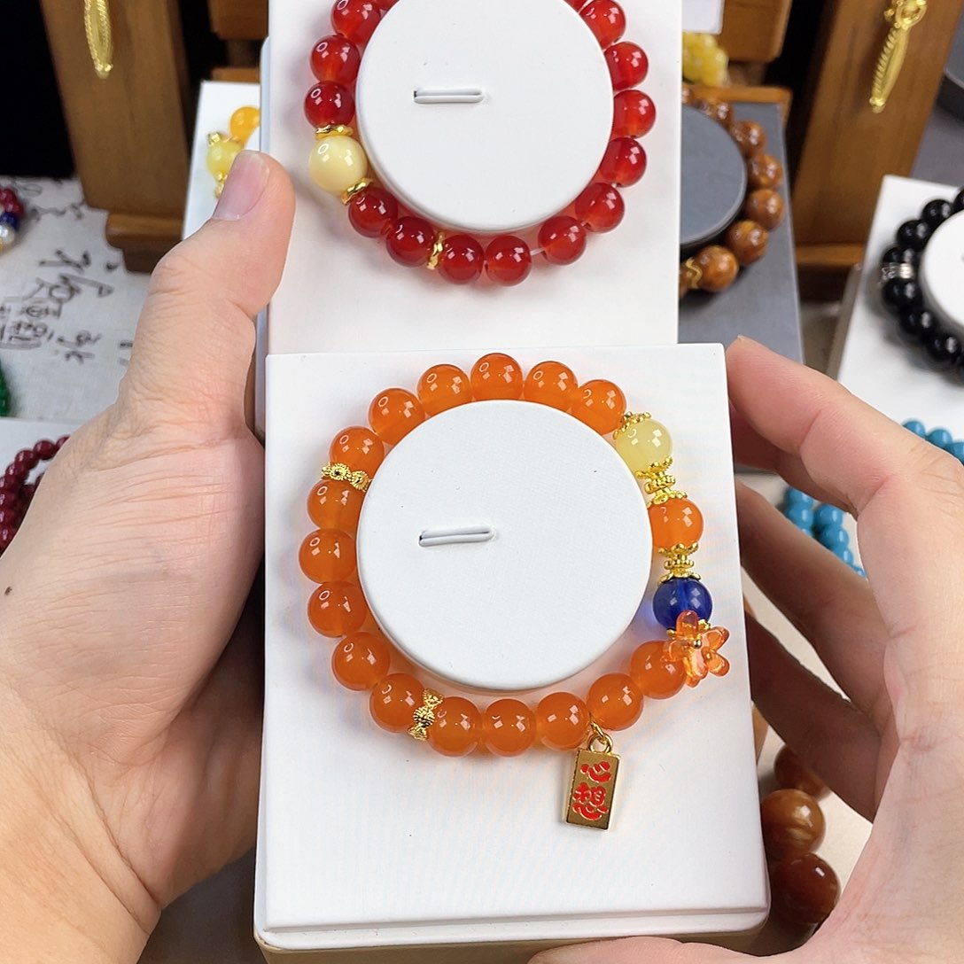 玛瑙手饰银S925镀金镶嵌