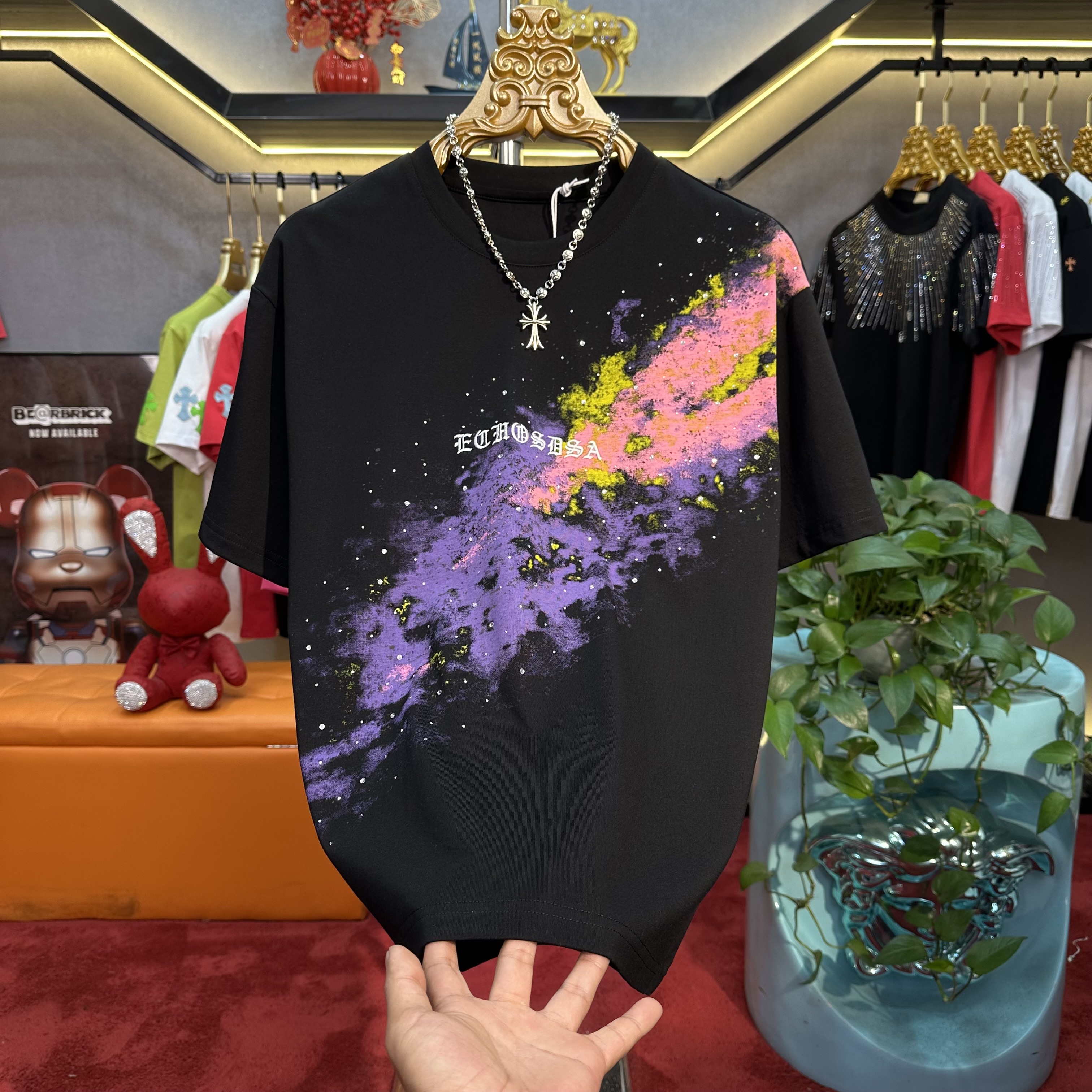 夏季新款烫钻刺绣印花时尚潮流痞帅潮牌短袖T恤宽松版型百搭