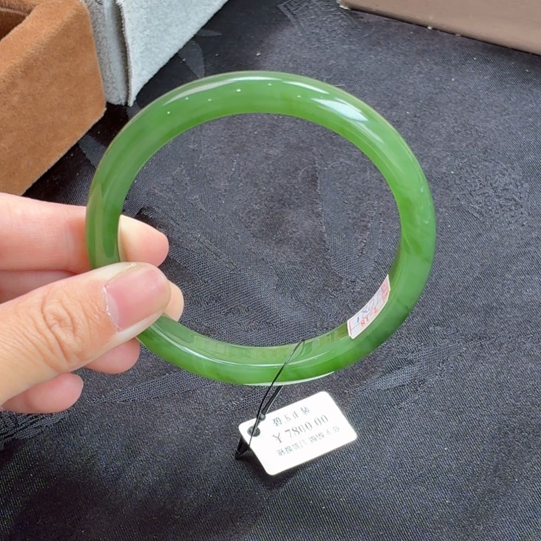 和田玉未镶嵌手镯-碧玉难得夹层有色阳绿猫眼捡漏！浅浅石纹5号