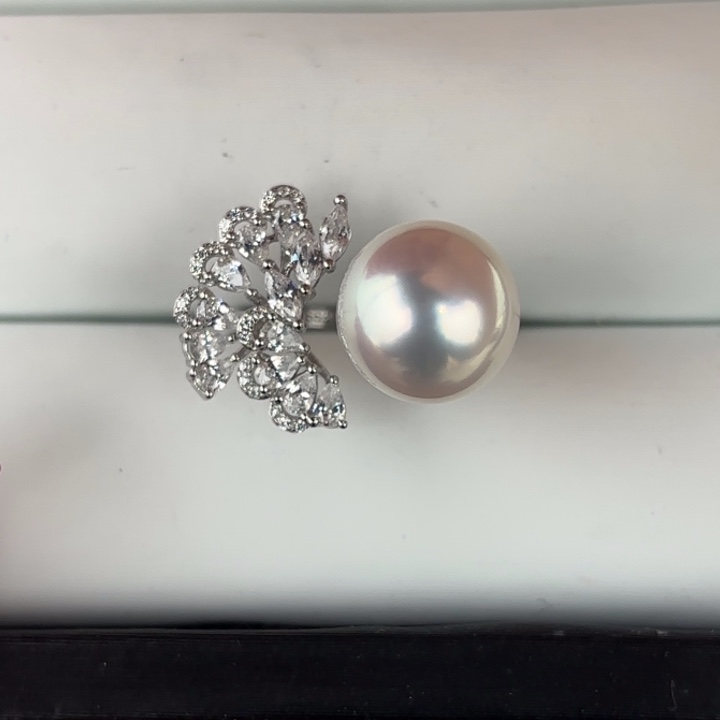 定制海水珍珠银S925镶嵌戒指/指环11-12mm澳白一颗