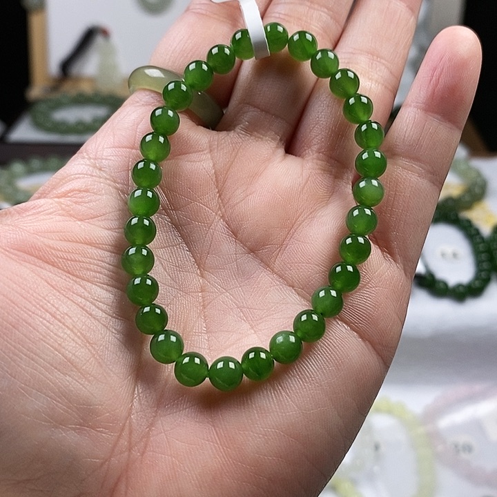 和田玉（碧玉）手串未镶嵌傻*丫6mm