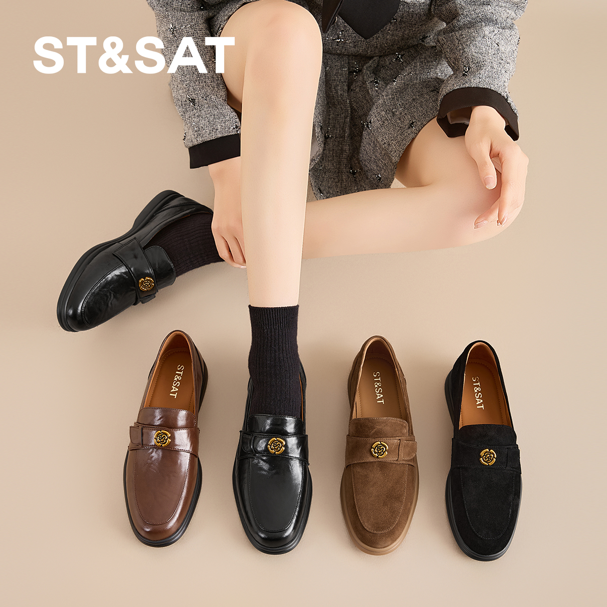 【威斯韵】星期六新款乐福鞋轻奢鞋子舒适一脚蹬气质百搭乐福鞋1B09