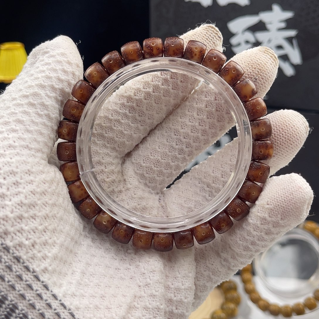 手串星月菩提石玉陈化料8×7直切鼓珠   