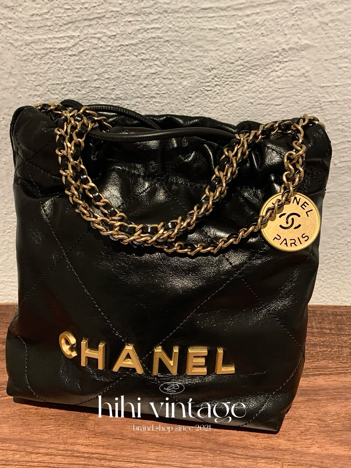 99新 Chanel/香奈儿 HIHI黑金22bagmini芯片