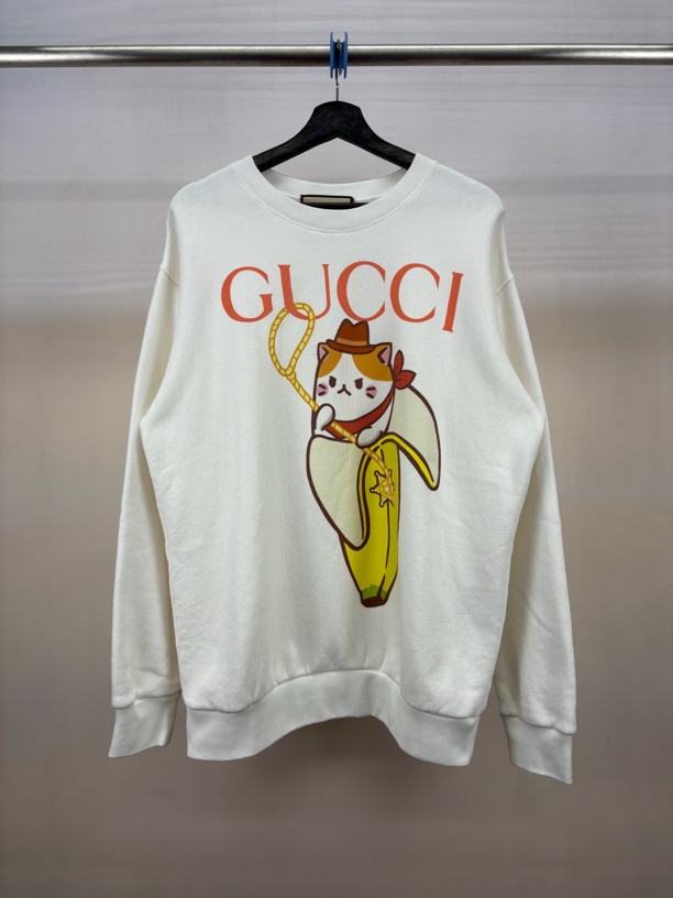 全新未使用 GUCCI/古驰 白色香蕉猫卫衣/S码/M9312