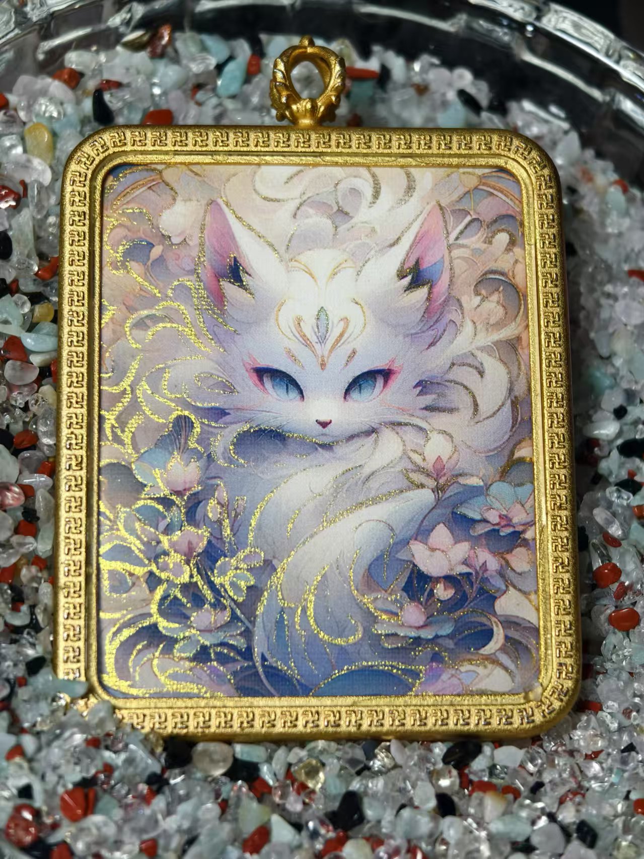 白狐狐王本尊手绘小九狐狸 唐卡半手文创钛钢吊【以过香不支持7】