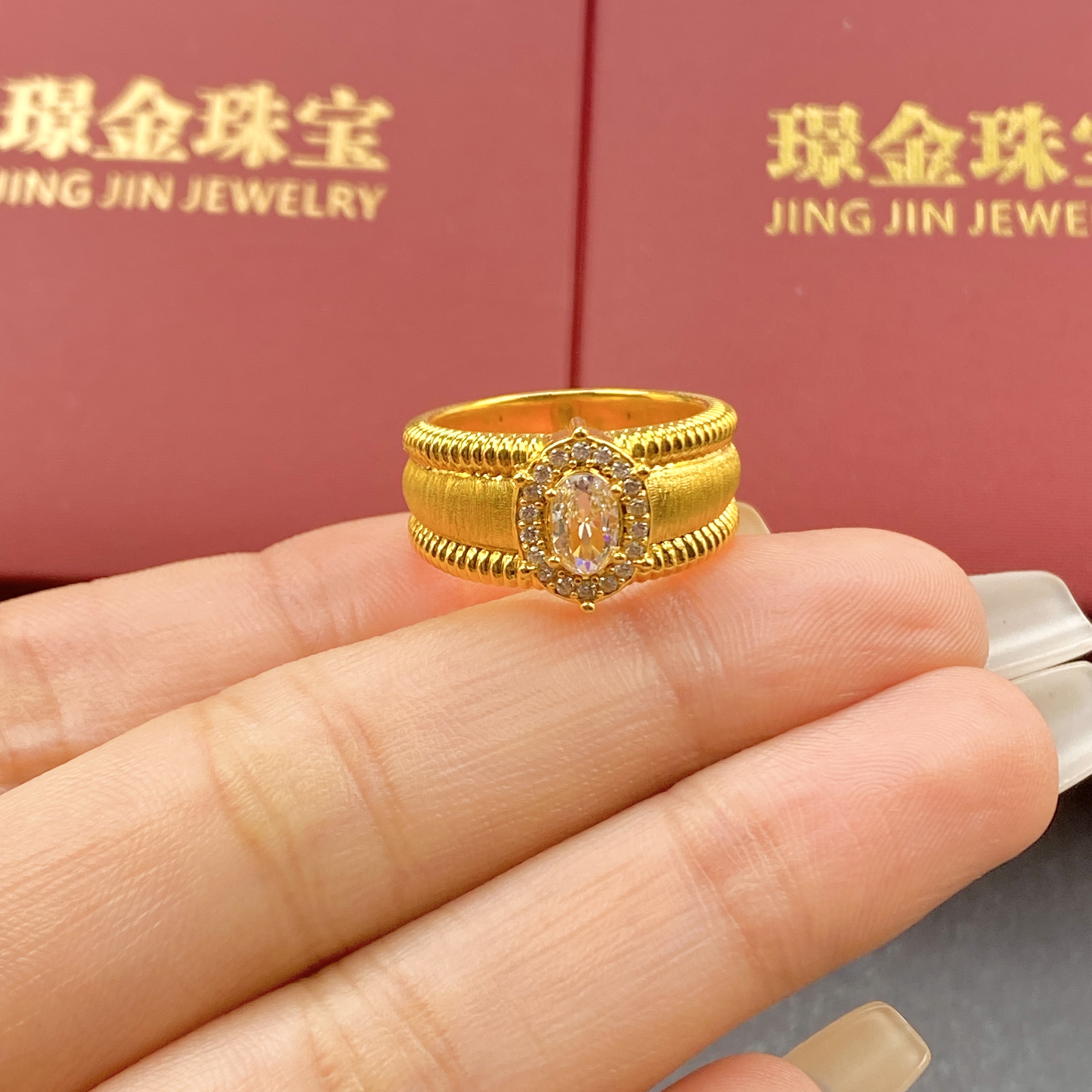 璟金珠宝足金999复古风白色鸽子蛋戒指（建议拍大一码）克重可选