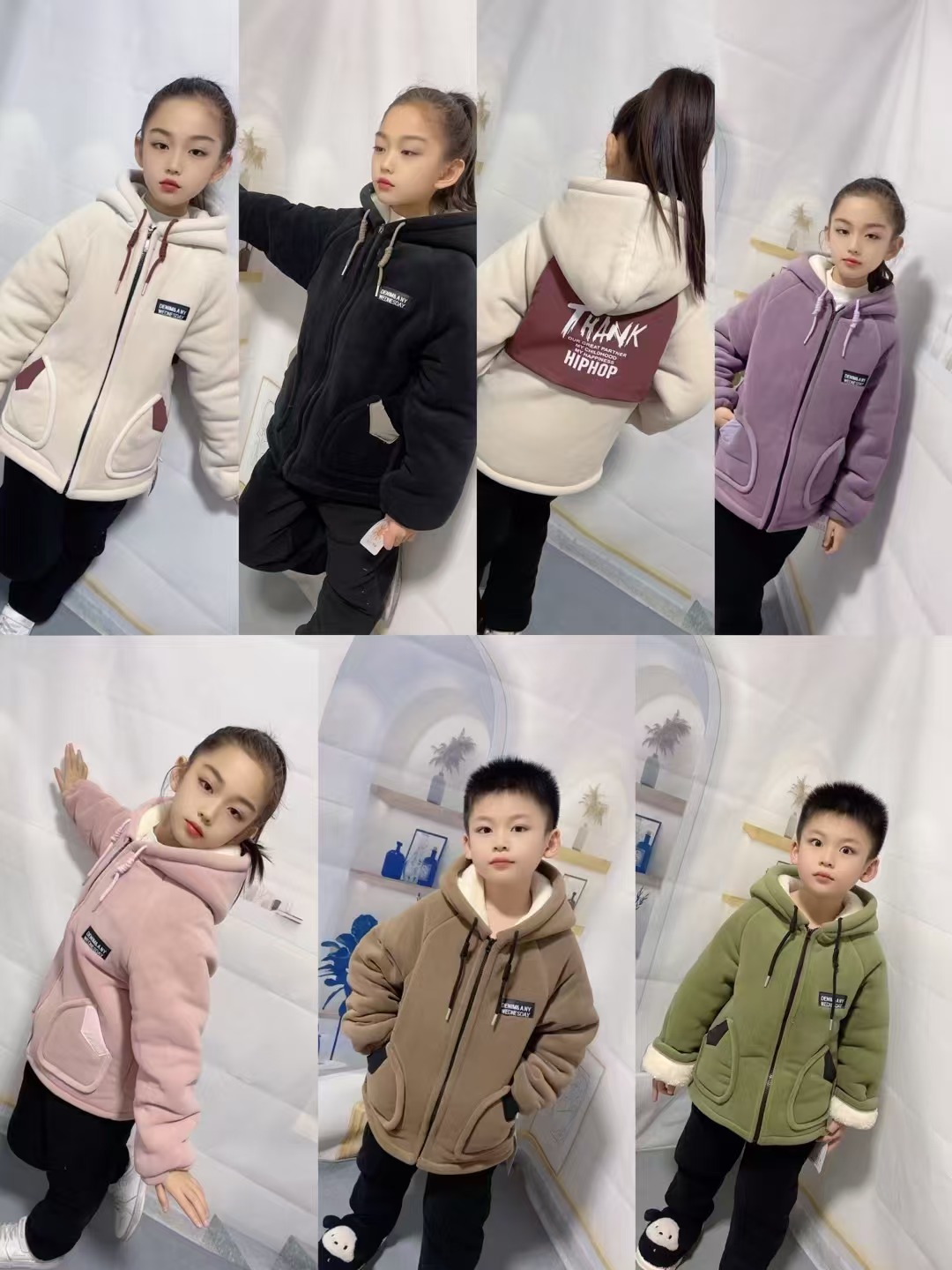 新款黑标男女中大童三层加厚可外穿拉链带帽休闲套装家居服爆款