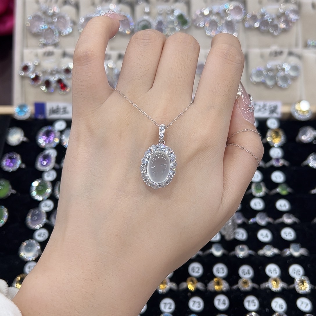 比***冰蛇纹石玉银S925镶嵌戒指