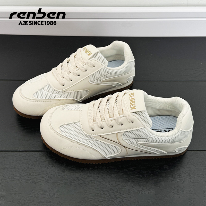 人本官方旗舰店厚底低跟系带夏季时尚休闲鞋小白鞋运动鞋芭蕾风ol