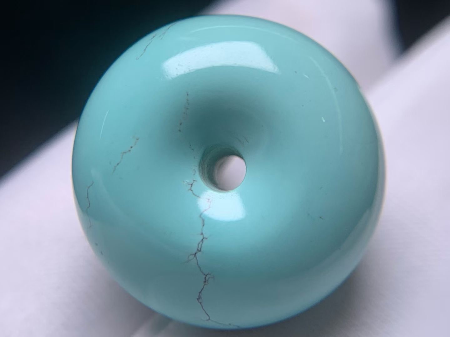 原矿高瓷果冻料精美水草纹绿松石面包圈，无坑裂，尺寸19.5*10mm