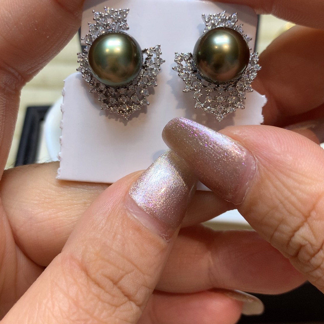 银S925镶嵌海水珍珠耳饰