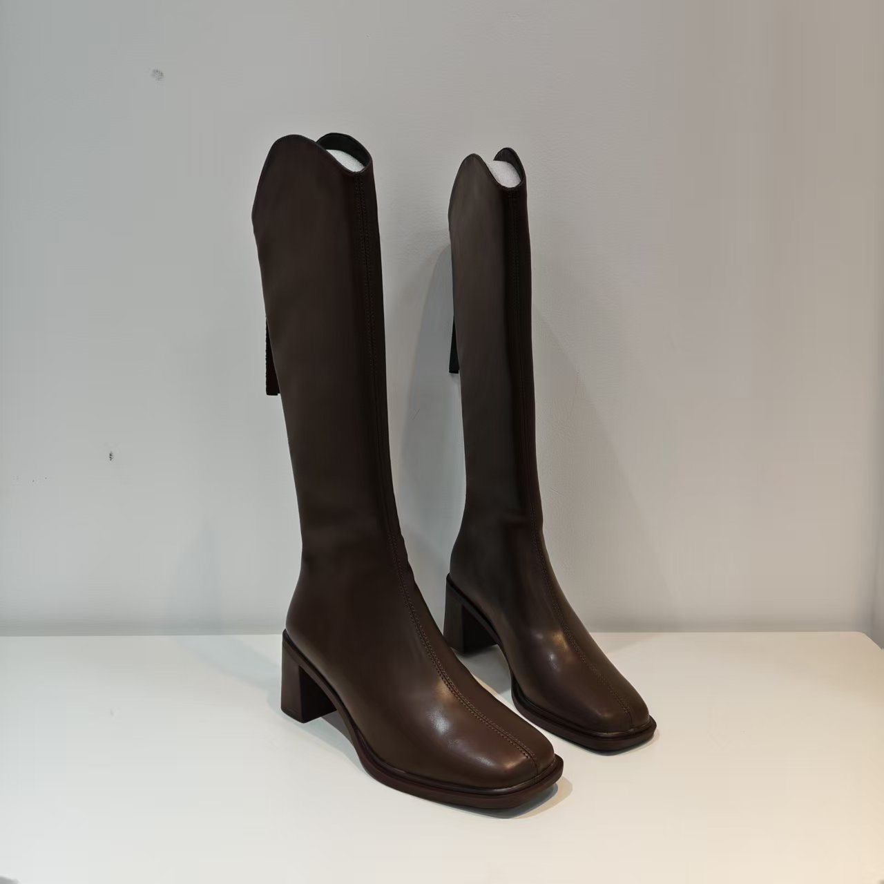 棕色D328-1长筒靴女2025新款靴女高筒显瘦百搭女长靴