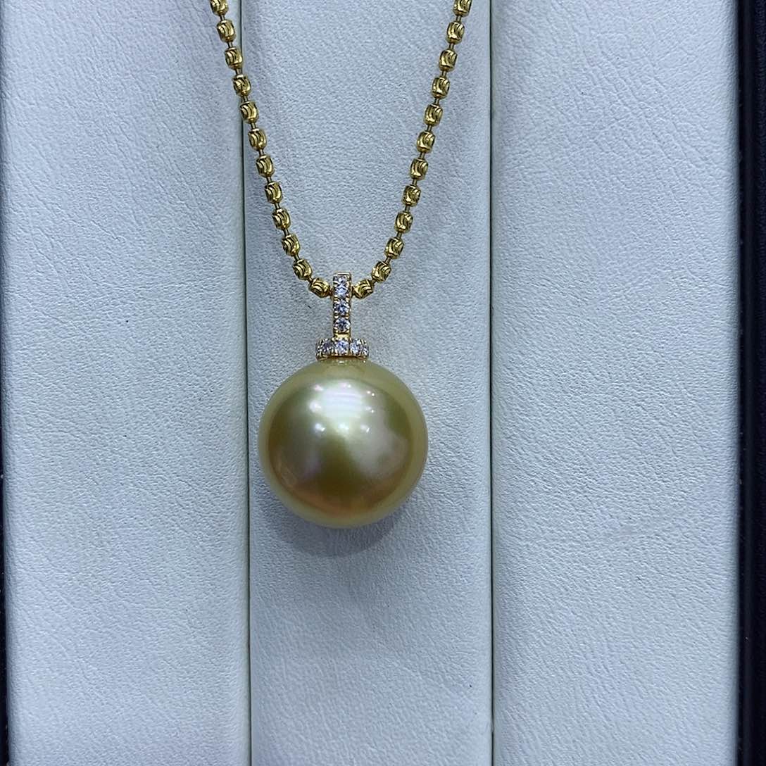 海水珍珠吊坠(不含链)18K金镶嵌14到15点位