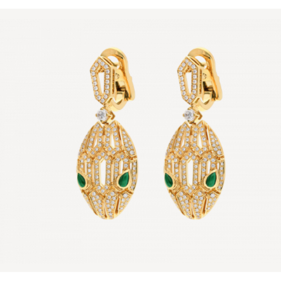 2172耳环--18K金750黄金镶嵌轻奢时尚百搭绿眼蛇头耳环