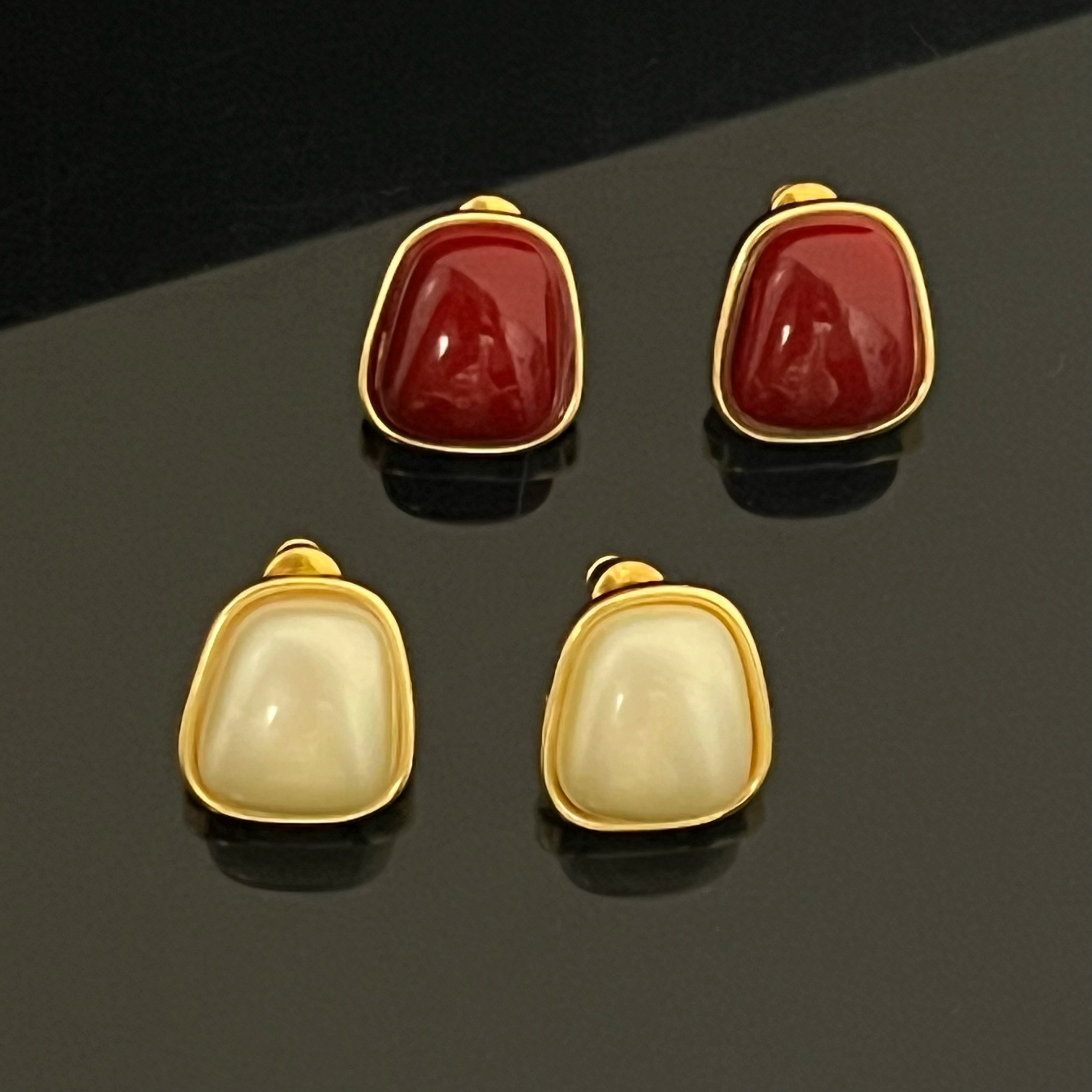 铜合金耳饰 925银针红色耳钉复古轻奢耳环女气质港风简约百搭耳饰