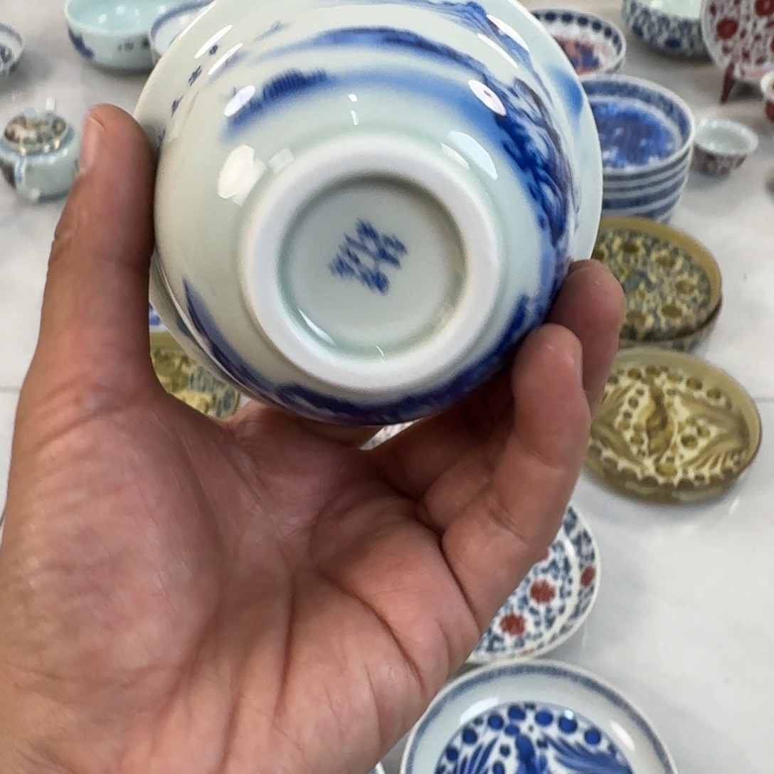 陶摆件富春山居图压手杯主人杯