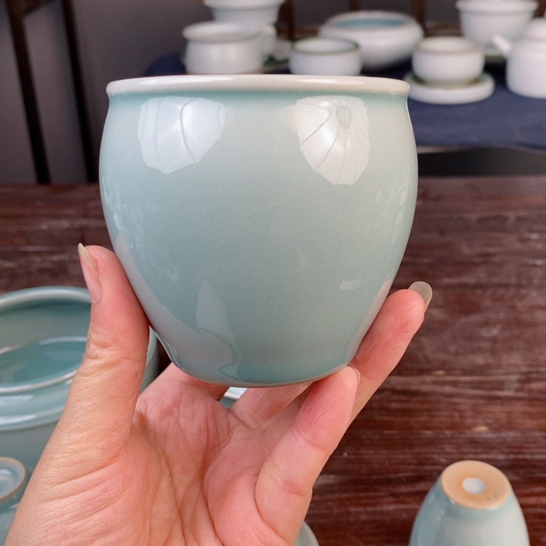 朱砂胎粉青釉捧杯 不开片 