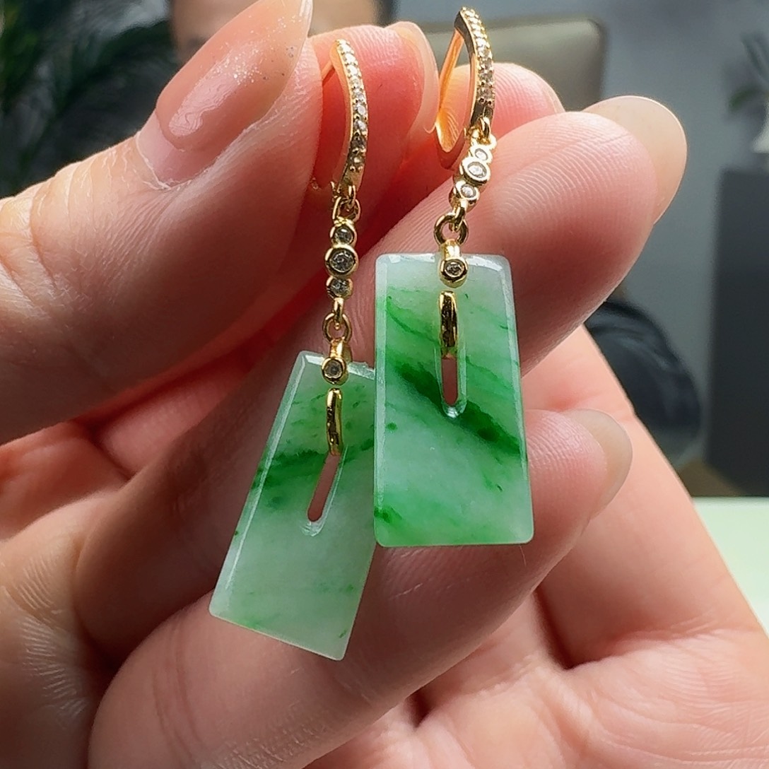 翡翠耳饰银S925镶嵌天然