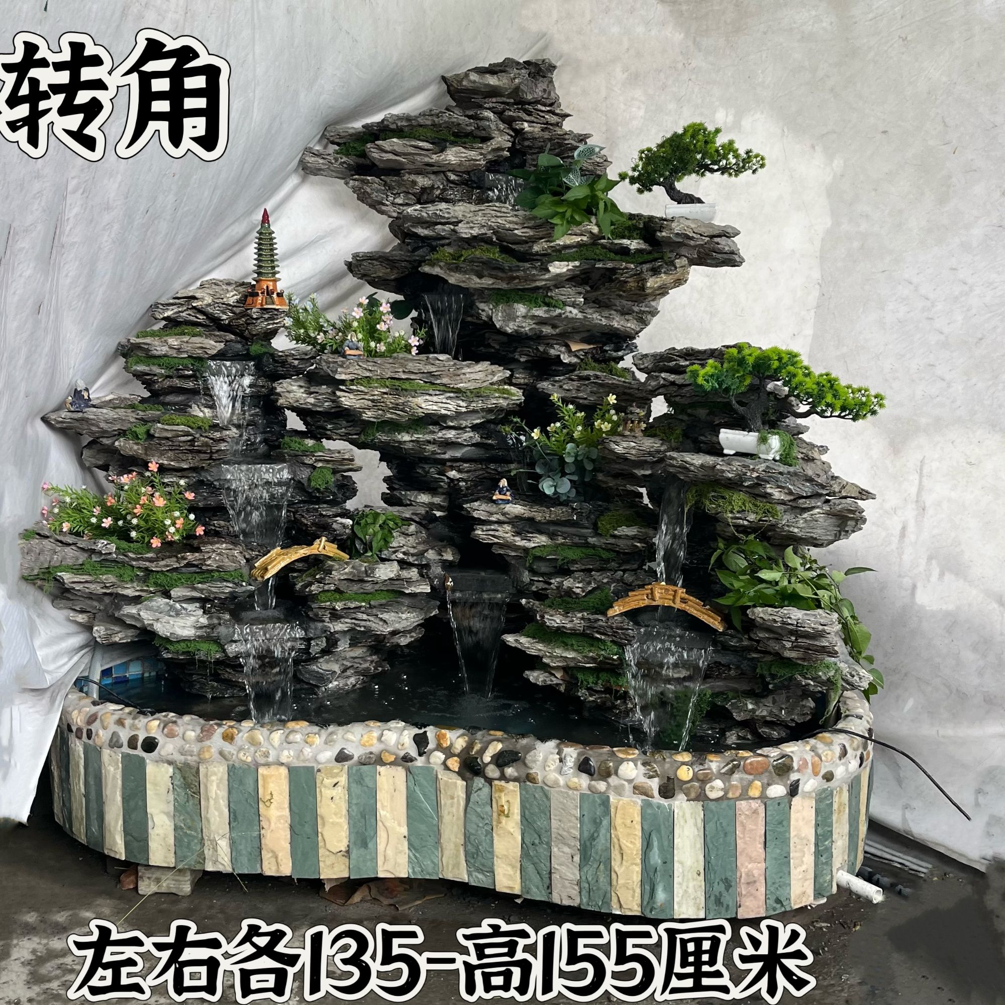 真石假山鱼池水景摆件庭院阳台瀑布流水喷泉造景装饰