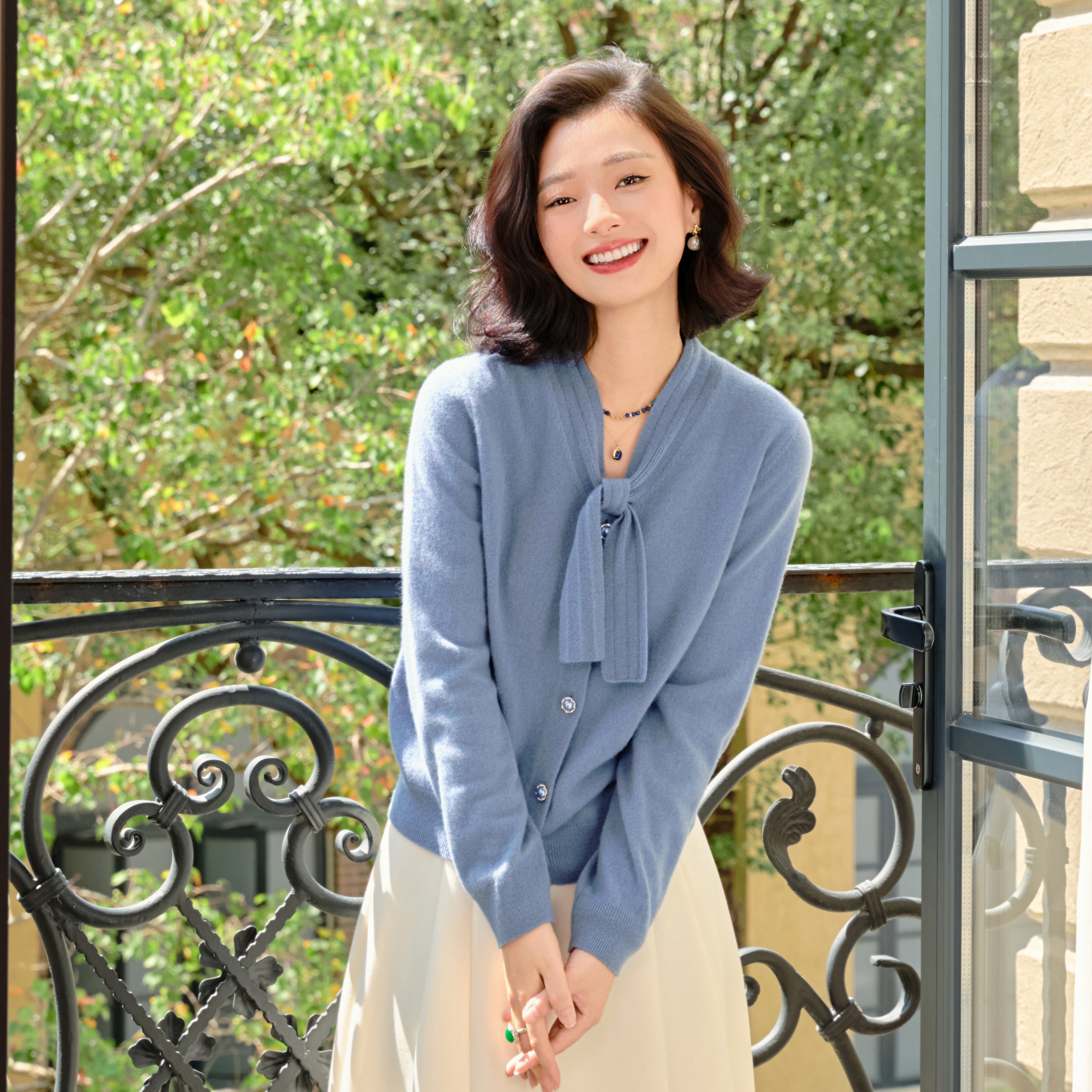 西子/【微风】100羊毛法式温柔减龄蝴蝶结针织衫/MSXS180