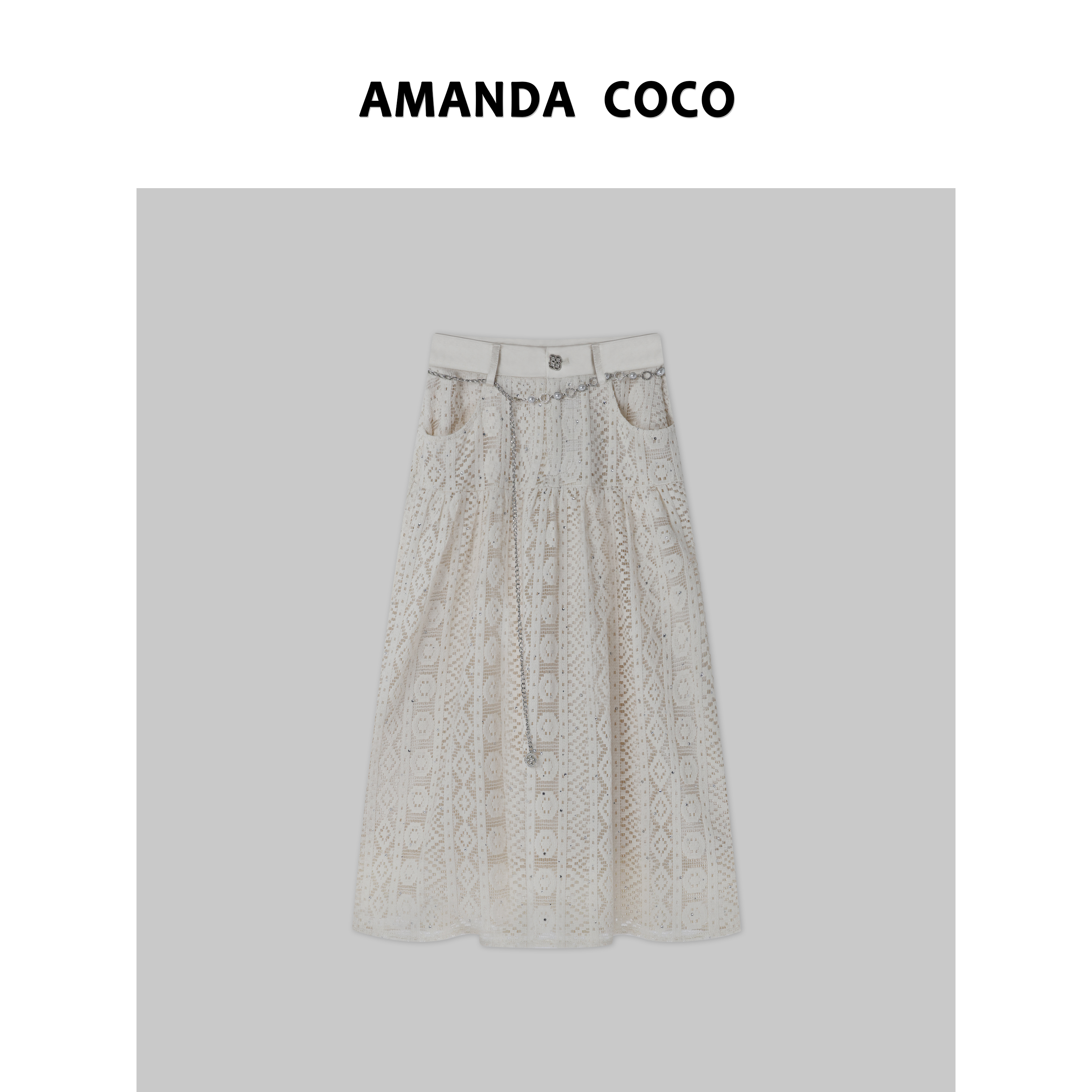 AMANDACOCO奈奈 | 漫步云端～高定重工烫钻镂空提花气质优雅半身裙