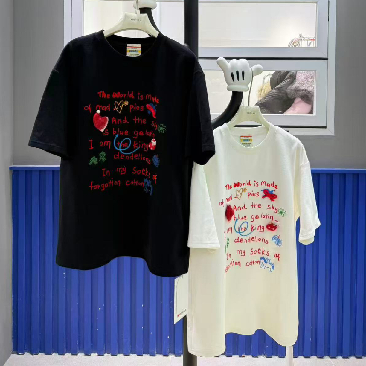 欧洲站5895#BOHAN秀秀2025冬季新品小新印图字母磨绒半袖T恤潮牌