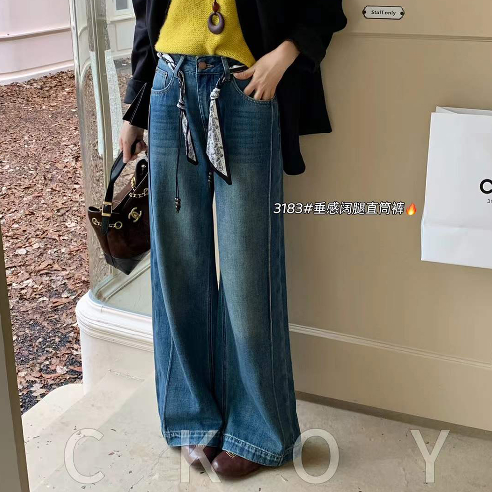 春秋新款▪休闲松弛感阔腿直筒牛仔裤女3183